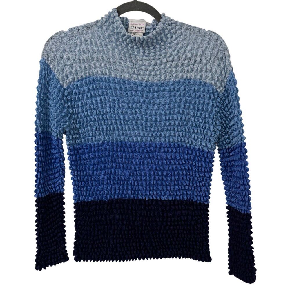 Vtg Y2k Cyberpunk Scrunchy Bubble Stretchy Top 90s Blue Unique‎ Rare Wool Blend